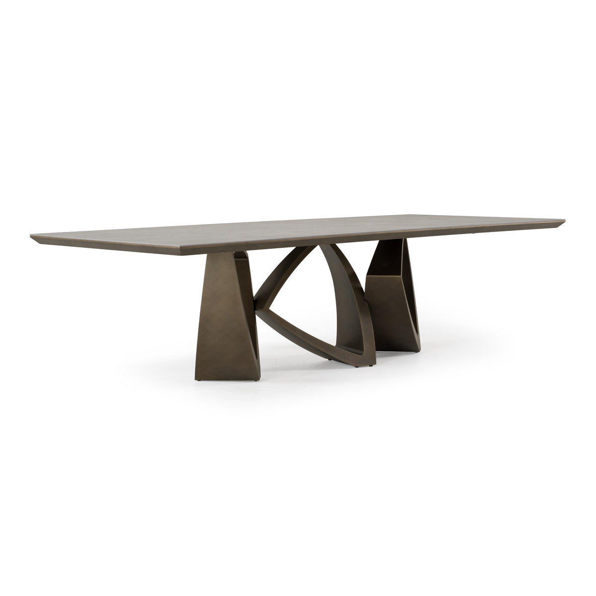 Dollemore Modern Faux Travertine Ceramic + Antique Brass Dining Table