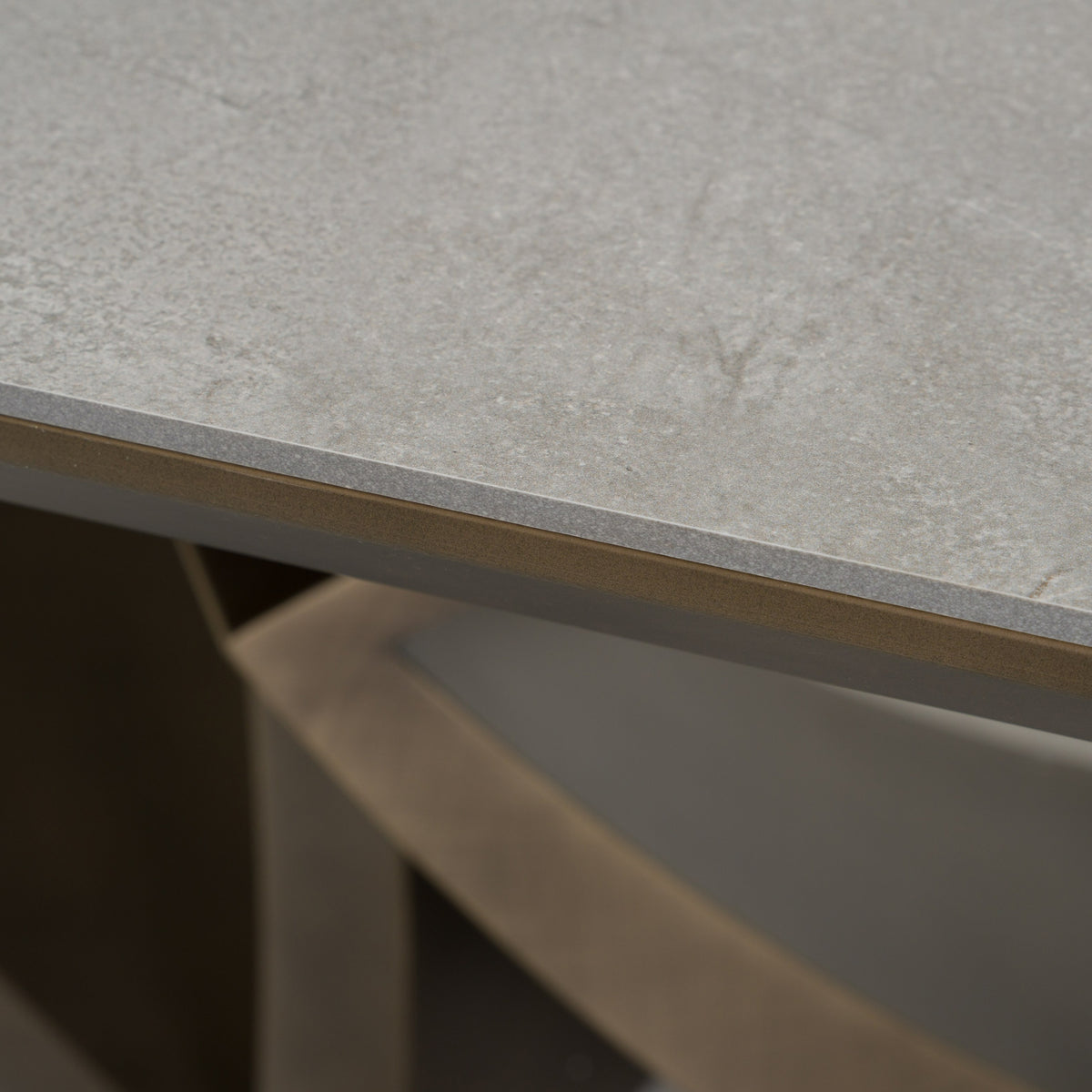 Dollemore Modern Faux Travertine Ceramic + Antique Brass Dining Table