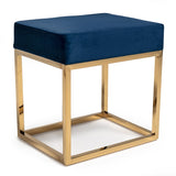 Downey Modern Blue Velvet & Gold Stool Ottoman