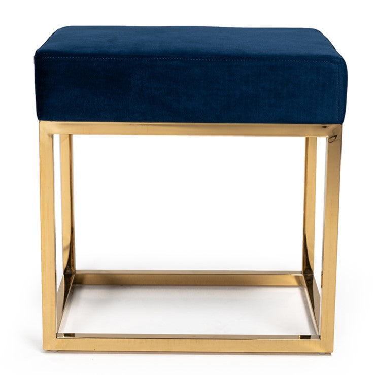 Downey Modern Blue Velvet & Gold Stool Ottoman