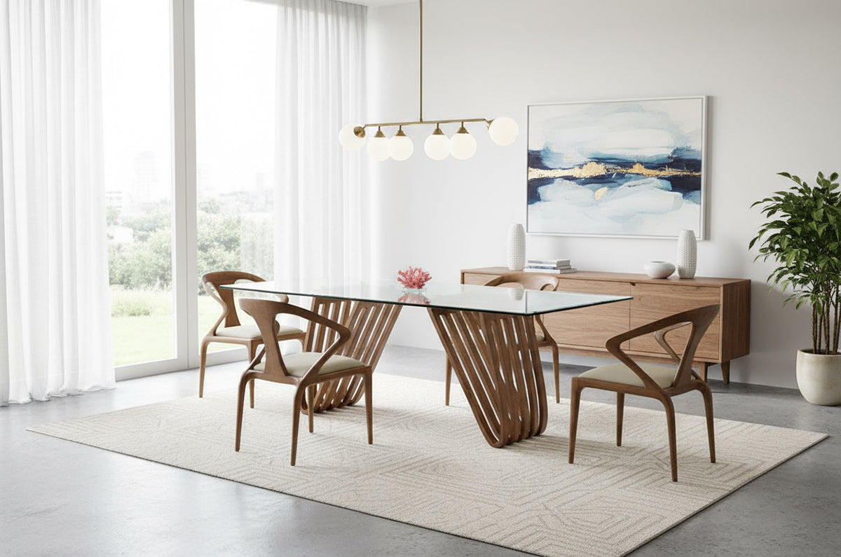 Draper Mid-Century Walnut and Glass Dining Table