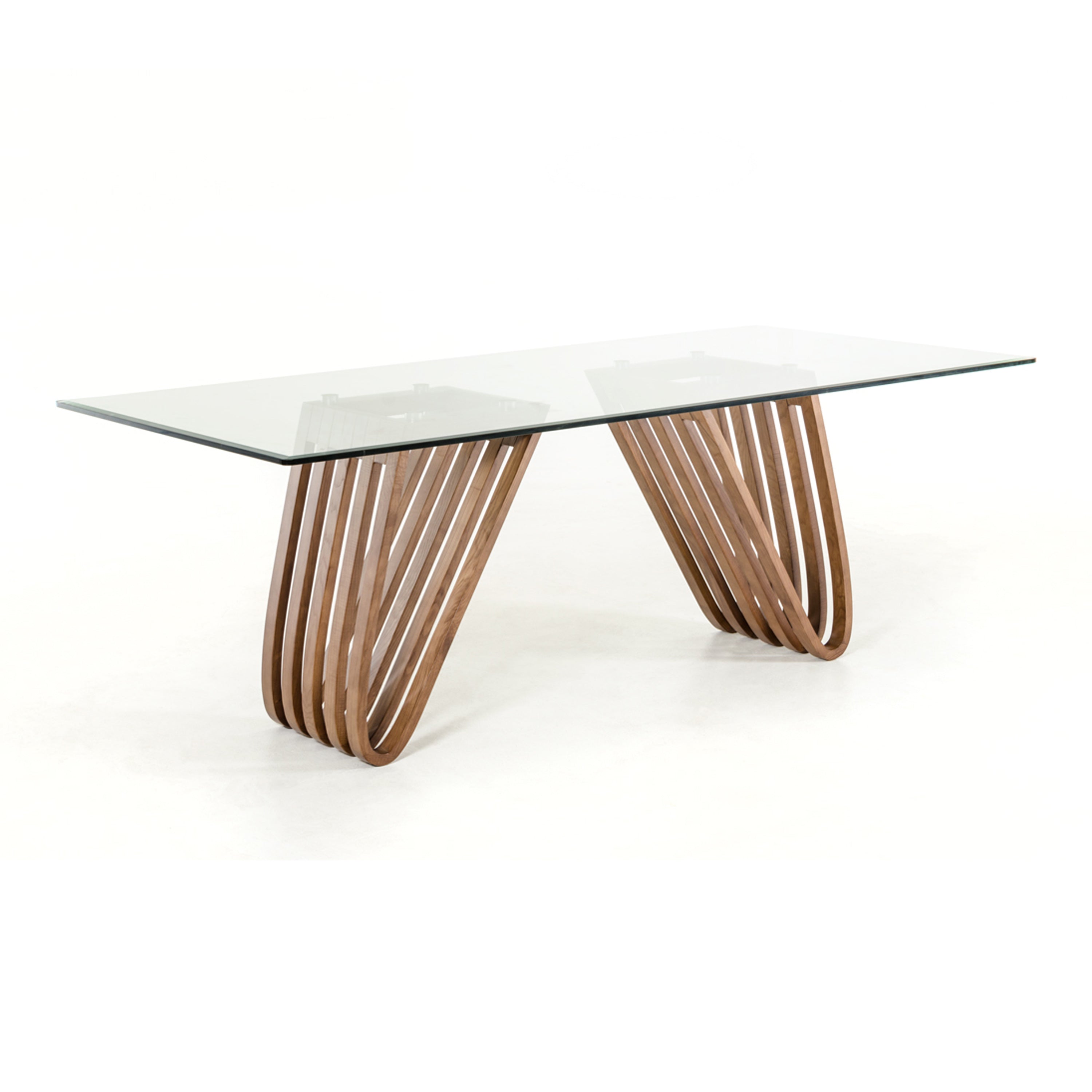 Draper Mid-Century Walnut and Glass Dining Table