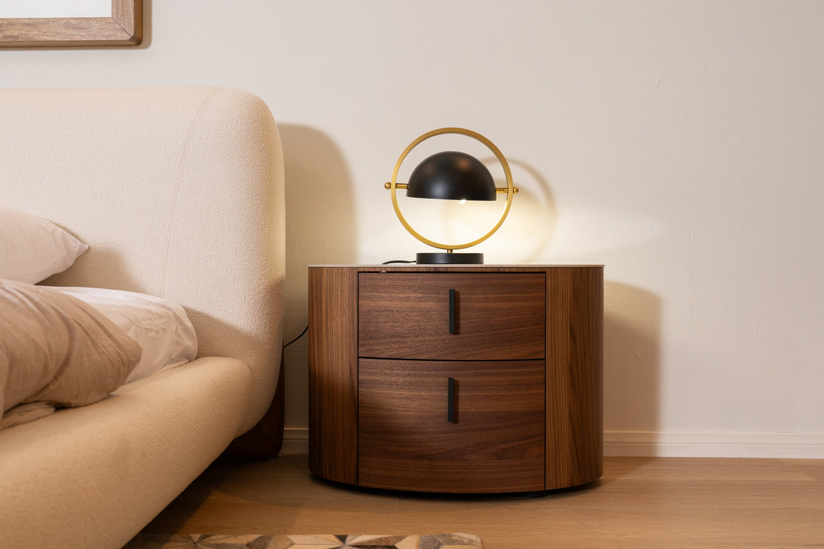 Chelton Contemporary White Ceramic & Walnut Oval Nightstand