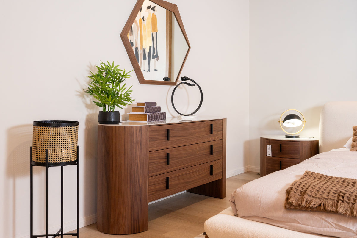 Chelton Contemporary White Ceramic & Walnut Dresser