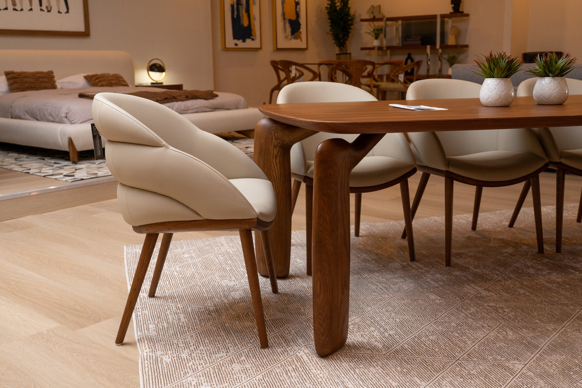 Michael Mid-Century Modern Beige Vegan Leather + Walnut Dining Chair