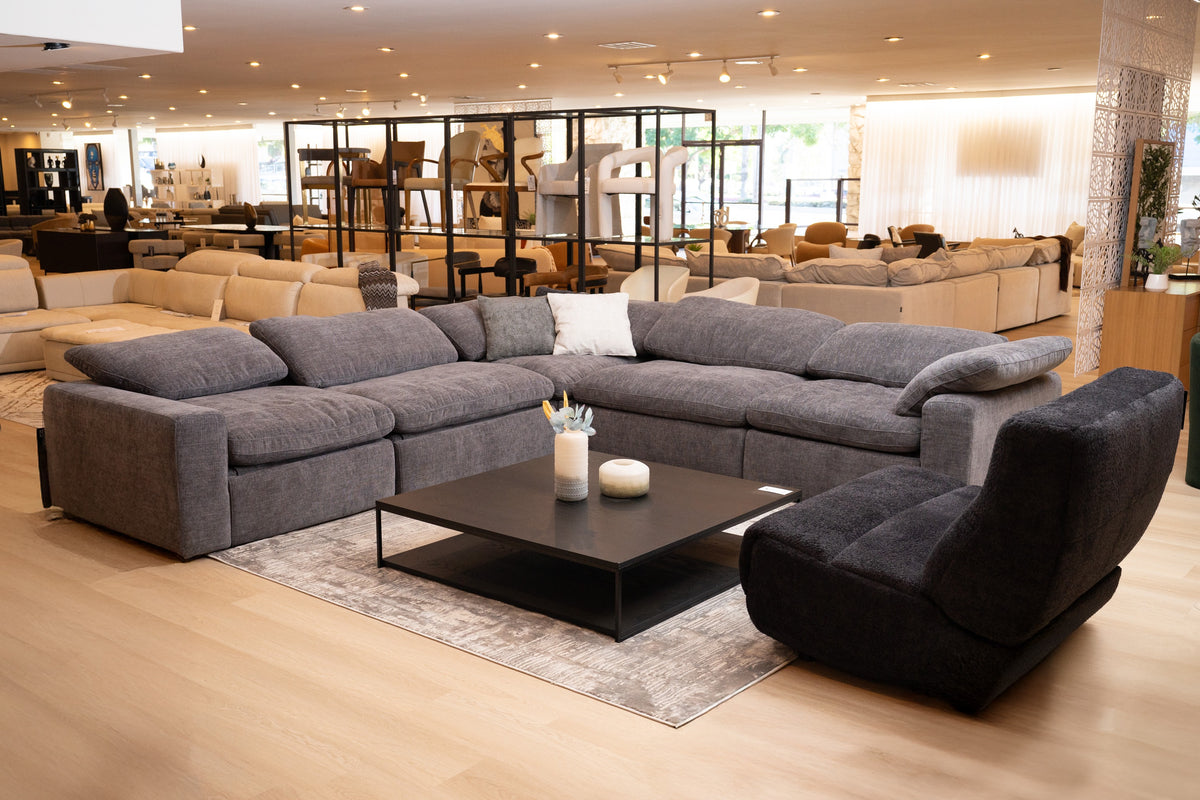 Corinth Modern Dark Grey Fabric Sectional Sofa with 3 Power Recliners