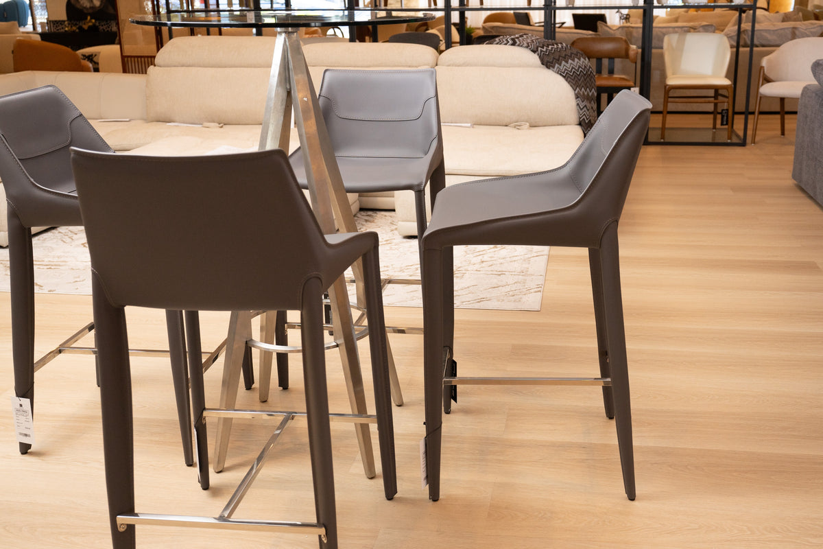 Halo Modern Grey Saddle Leather Counter Stool