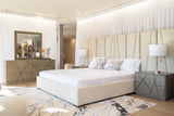 Nixa Modern Beige Velvet + Brushed Bronze Bed-queen