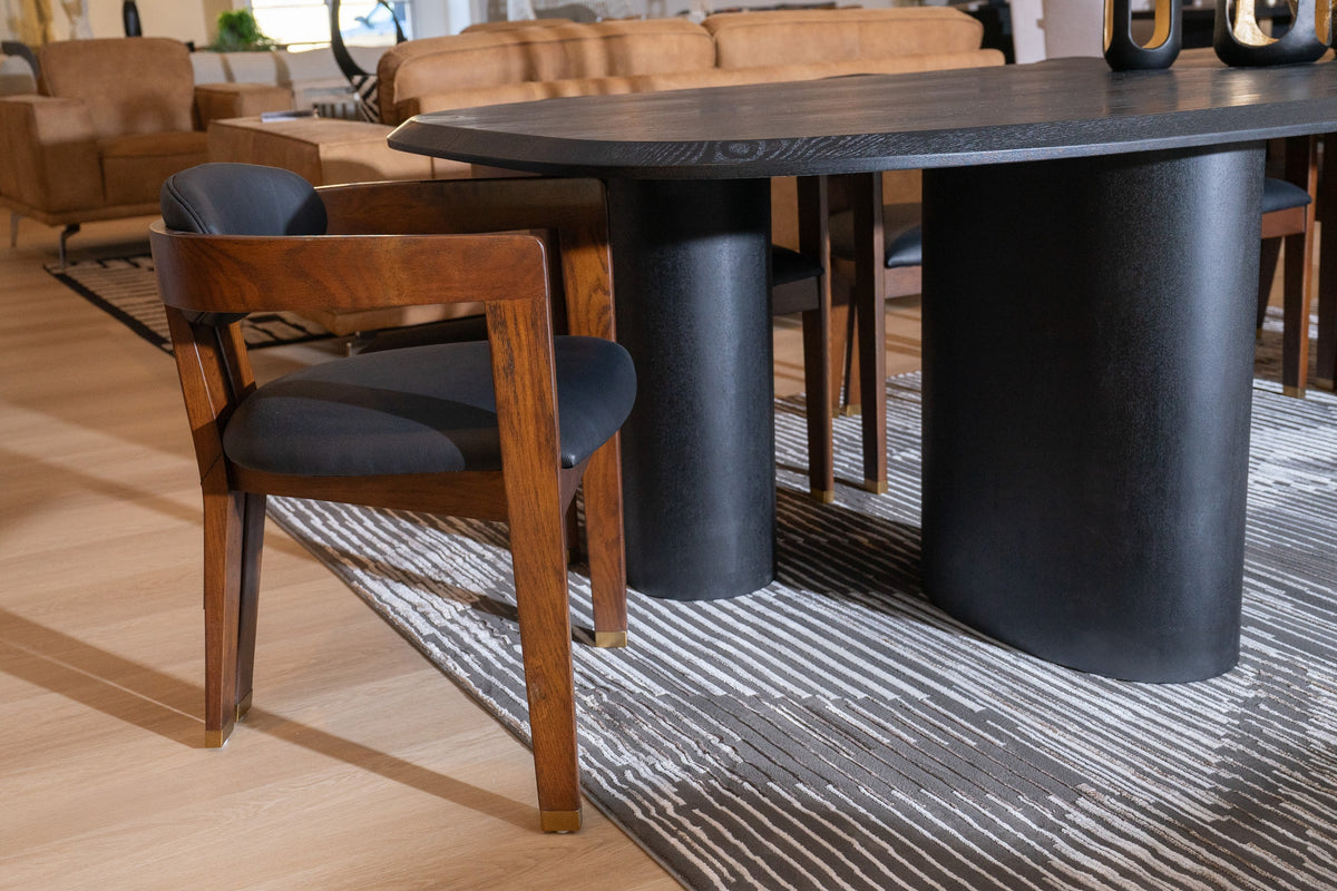 Belton Modern Black Vegan Leather + Brown Oak Dining Chair