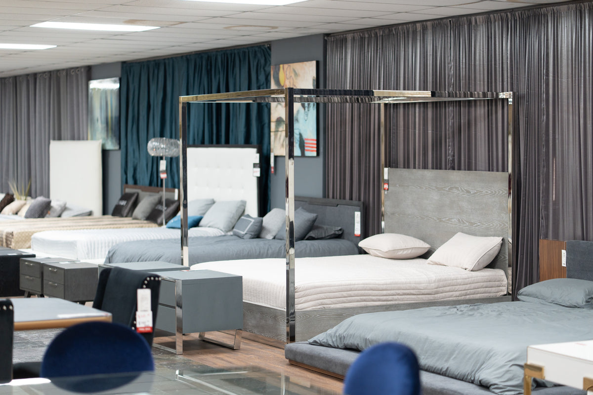 Arlene Modern Grey Elm & Stainless Steel Canopy Bed
