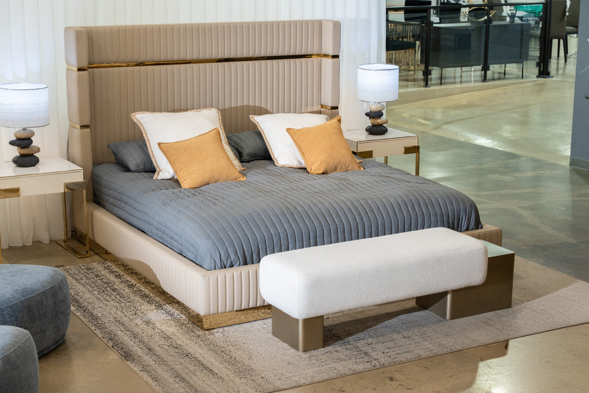 Modrest Sterling Modern Beige Bonded Leather & Gold Bed