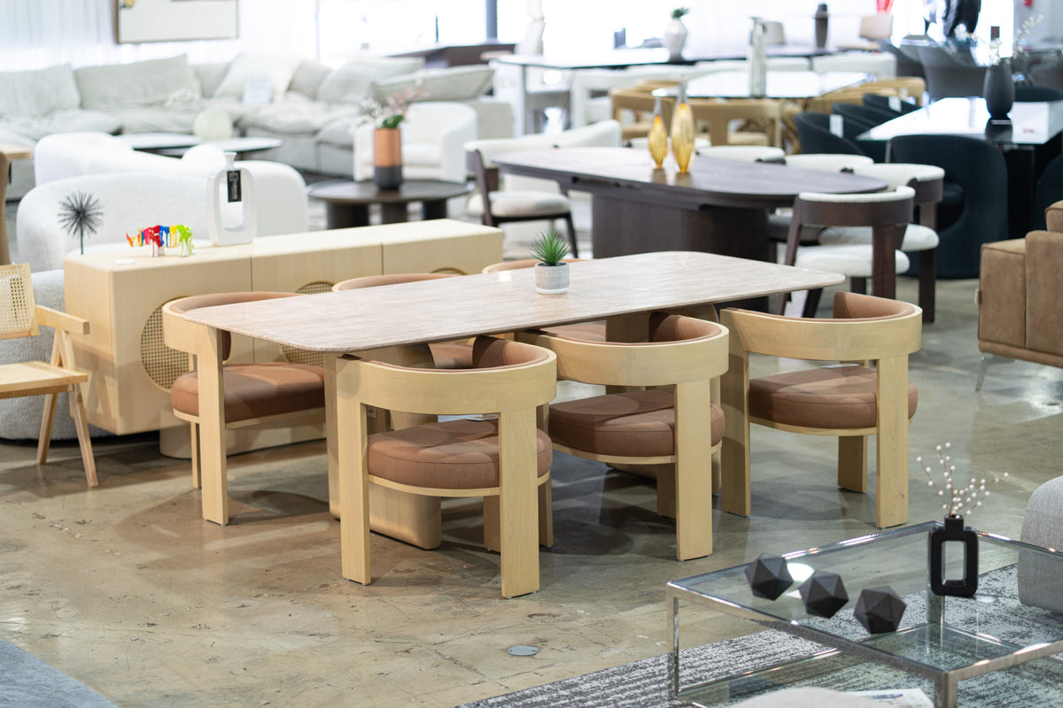 Osaka Modern Faux Marble + Natural Ash Dining Table