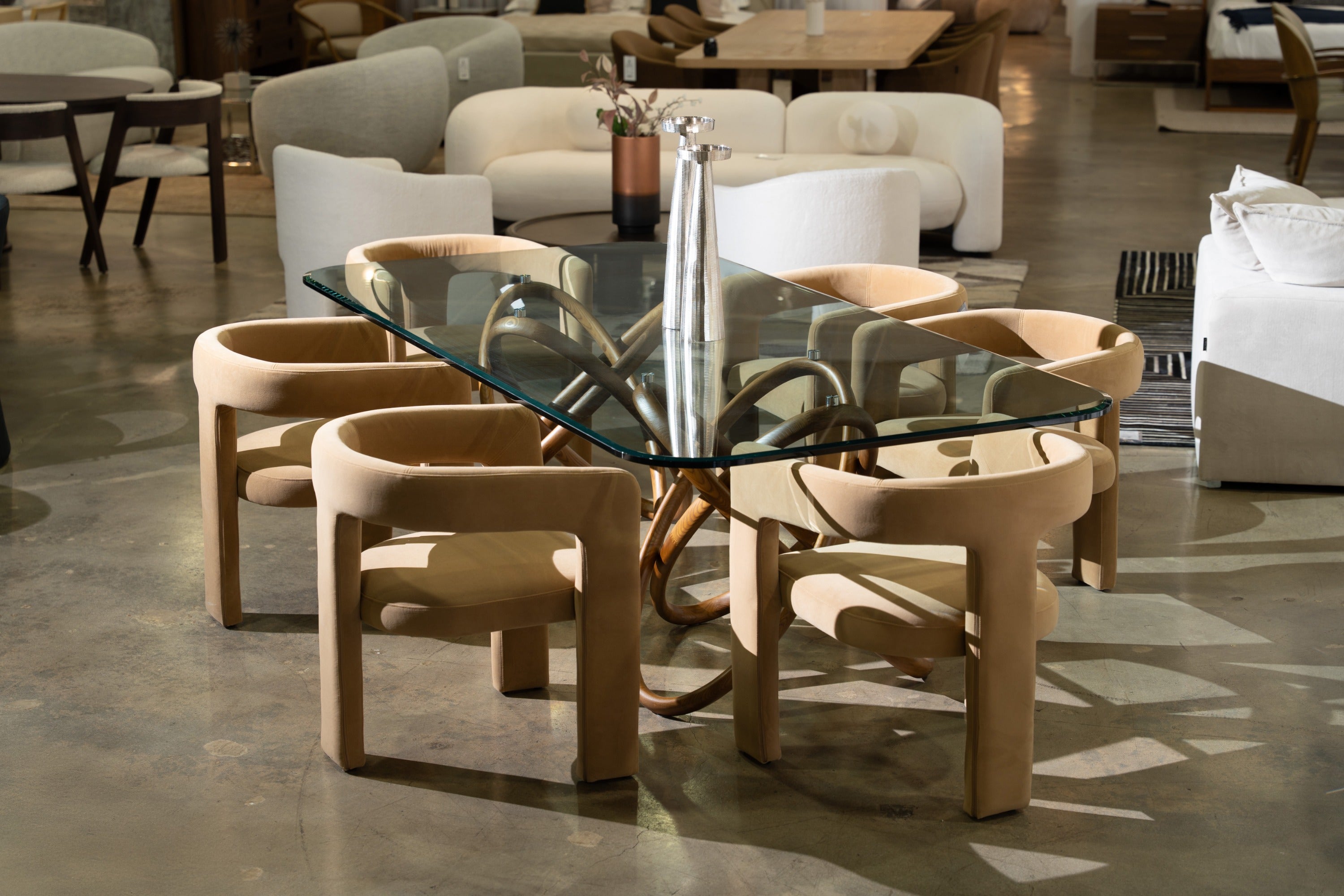 Mason Modern Glass and Walnut Dining Table