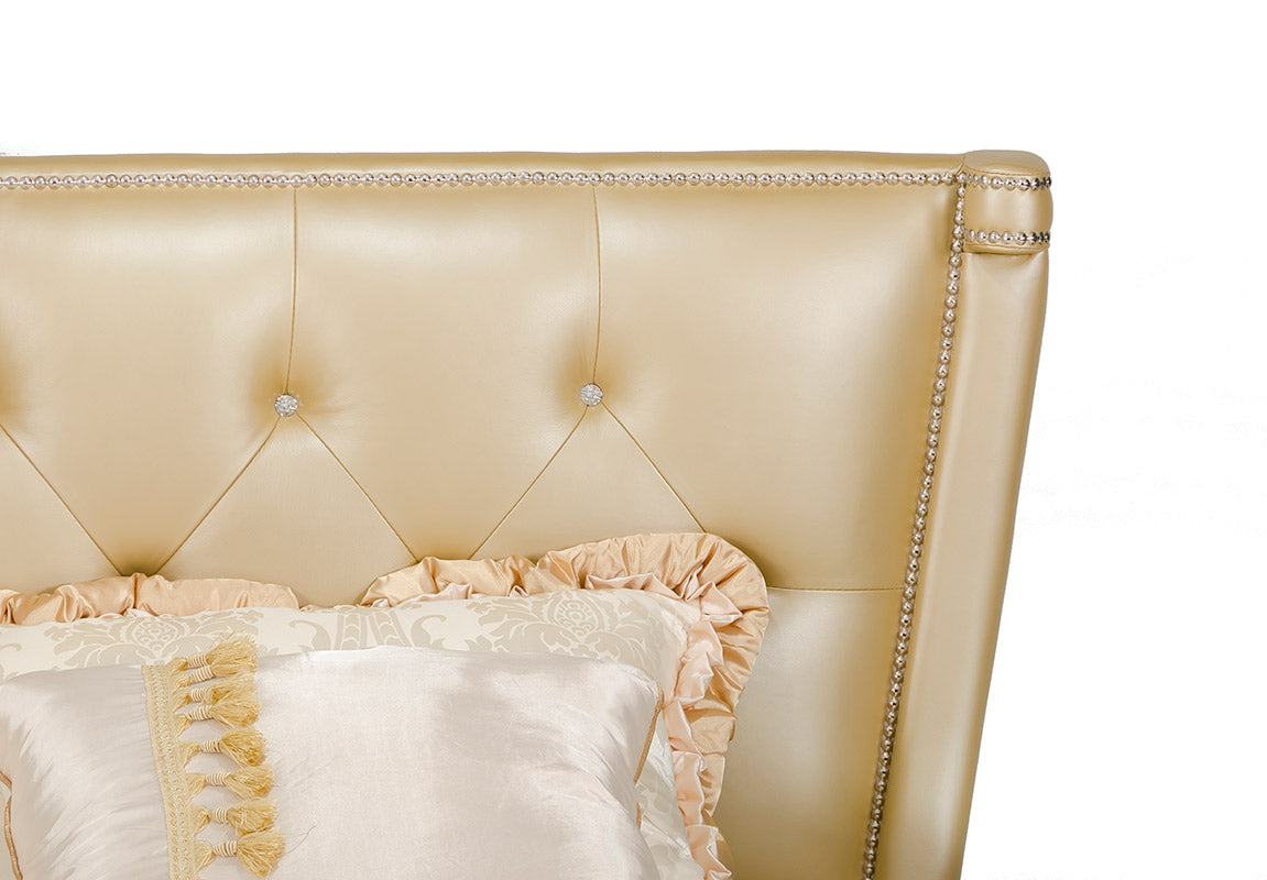 Monica Modern Champagne Leather Bed