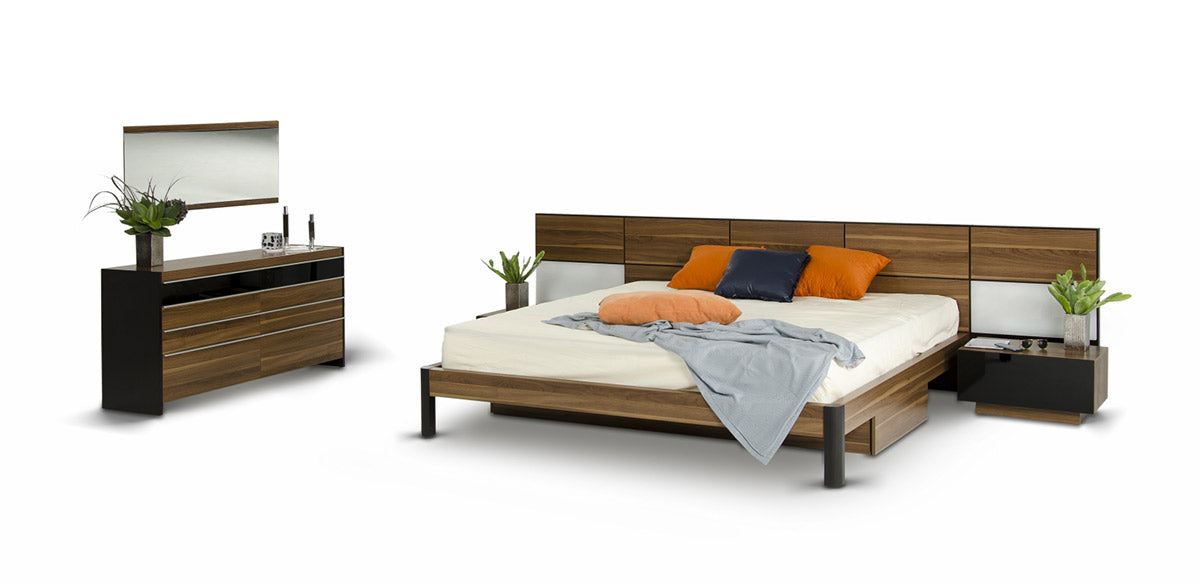 Rondo Mid-Century Platform Bed with Nightstands Storage And Lights
