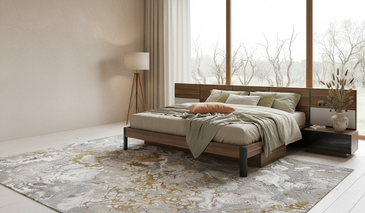 Rondo Mid-Century Platform Bed with Nightstands Storage And Lights