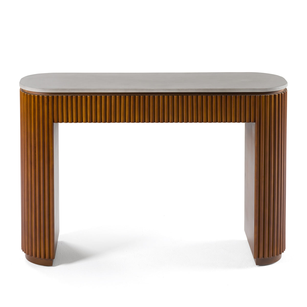 Duncan Modern Faux Concrete + Walnut Console Table