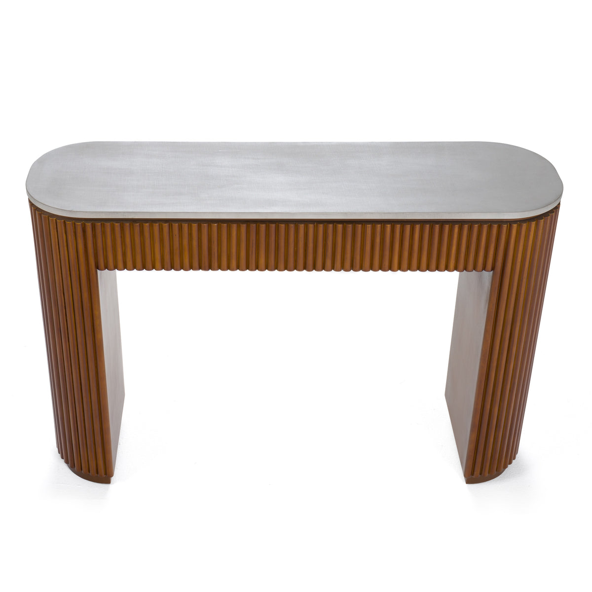 Duncan Modern Faux Concrete + Walnut Console Table