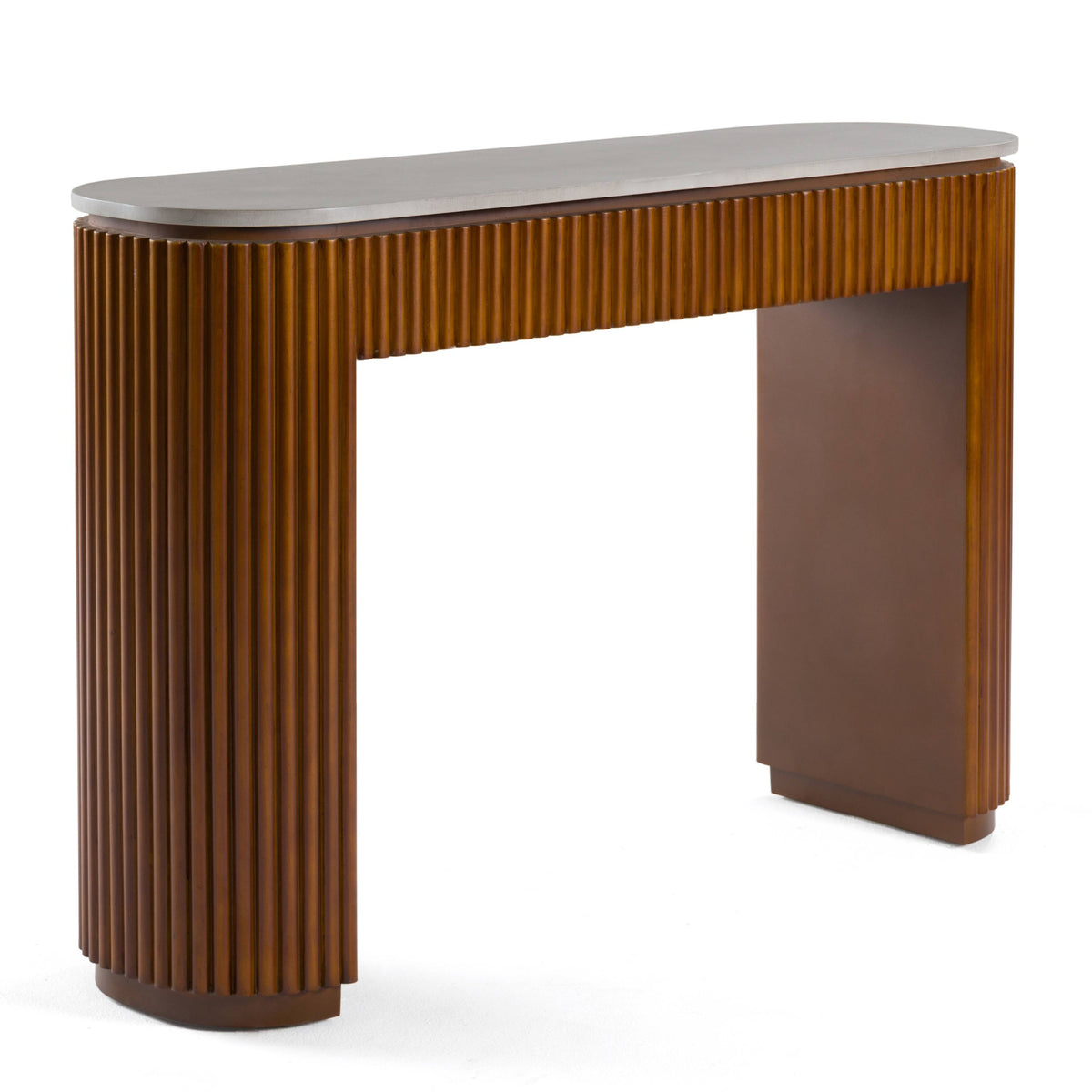 Duncan Modern Faux Concrete + Walnut Console Table