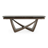 Dunster Contemporary Beige Ceramic + Metallic Grey Extendable Dining Table