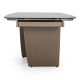 Dunster Contemporary Beige Ceramic + Metallic Grey Extendable Dining Table