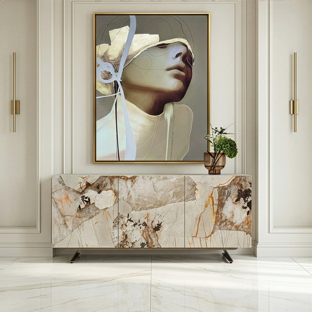 Dunster Contemporary Beige Ceramic + Metallic Grey Buffet