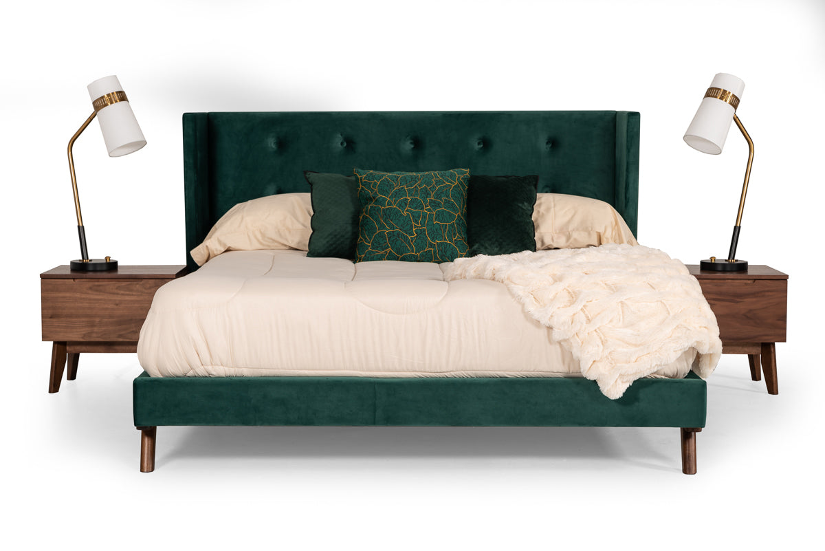 Eastern King Durango Modern Green Fabric & Walnut Bed