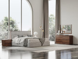 Dustin Modern Grey Fabric & Walnut Trimmed Bed