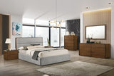 Dustin Modern Grey Fabric & Walnut Trimmed Bed