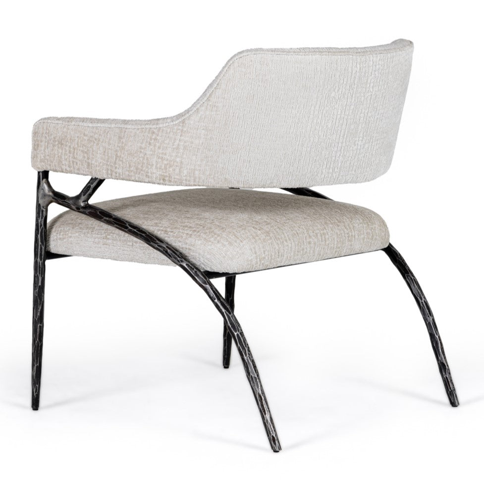Ector Modern Off-White Fabric + Forged Metal Accent Chair
