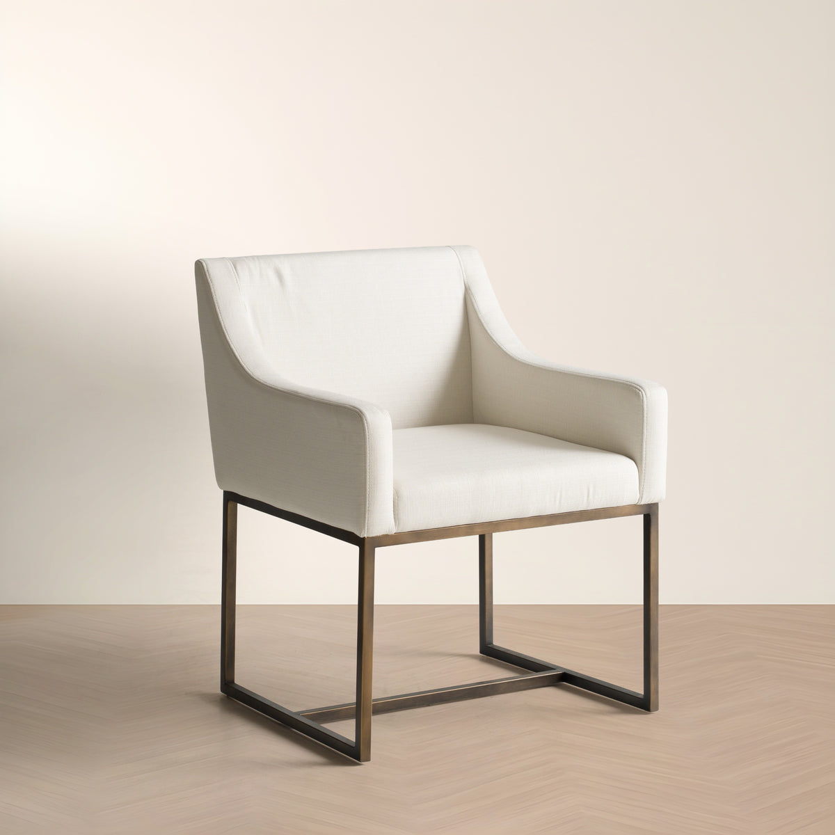 Elijah Modern Off White & Copper Antique Brass Dining Chair