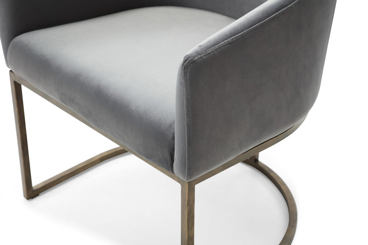 Elisa Modern Grey Velvet & Brass Dining Chair