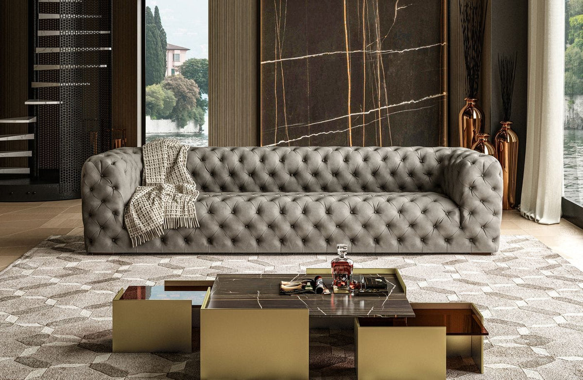 Ellington Italian Grey Nubuck Leather 4-Seater Sofa