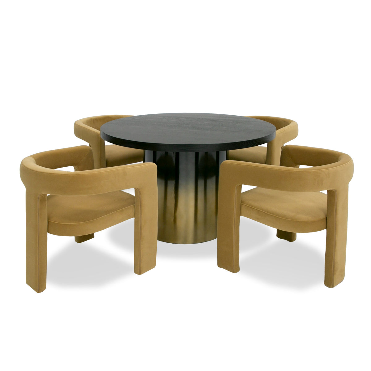 Elmira Glam Black Ash + Gradient Stainless Steel Round Dining Table