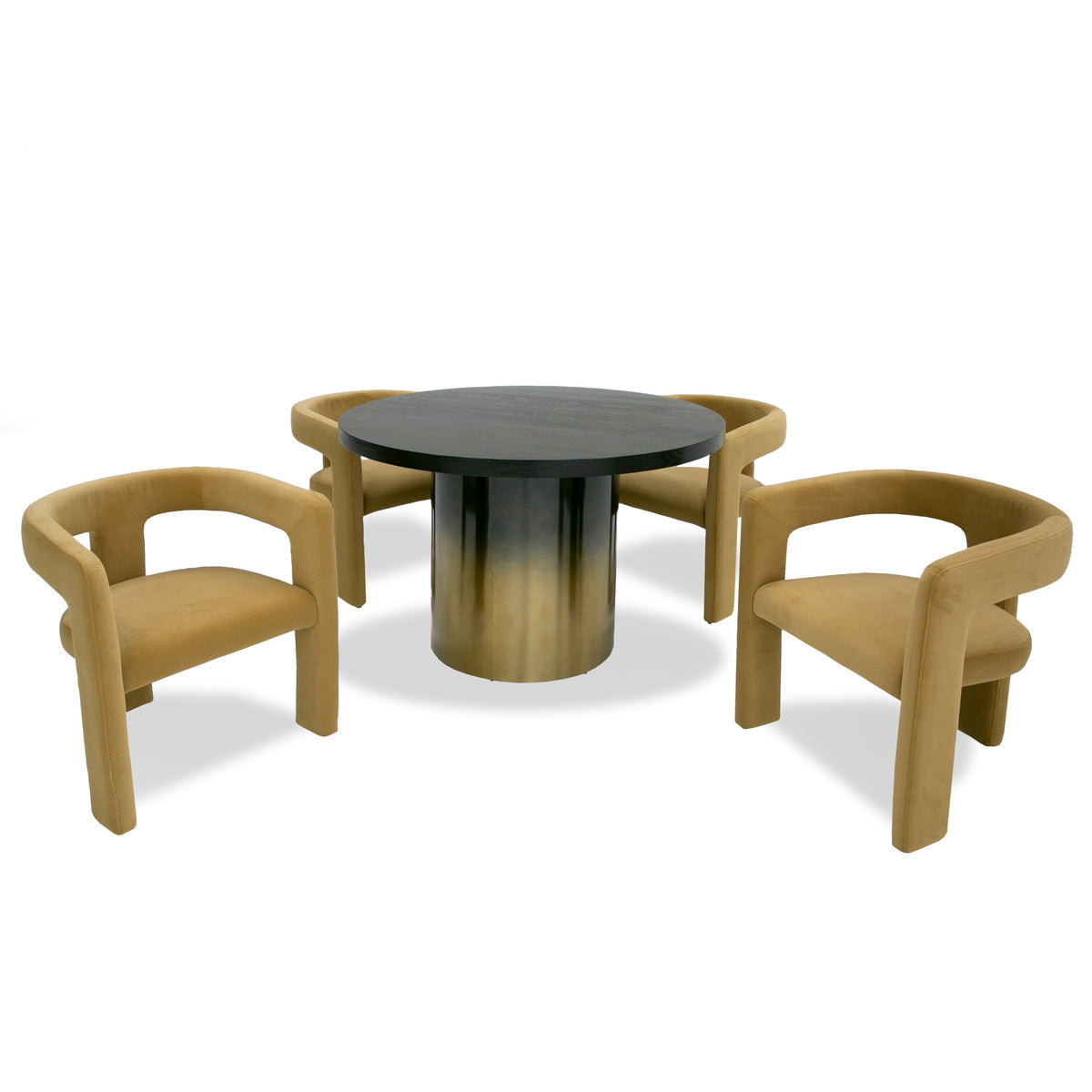 Elmira Glam Black Ash + Gradient Stainless Steel Round Dining Table