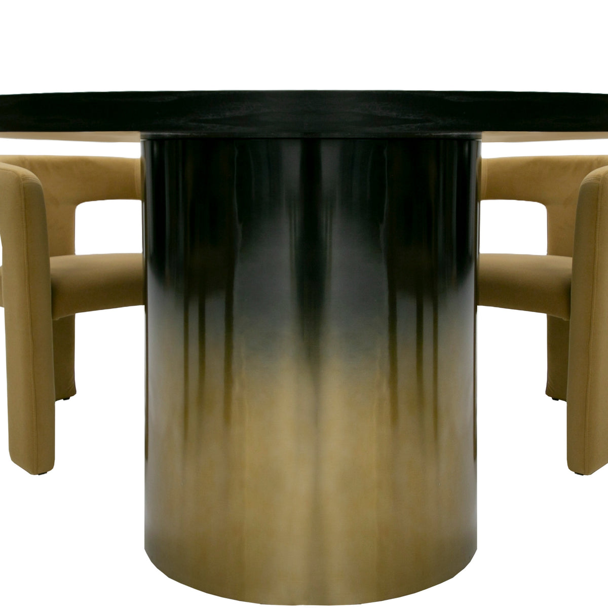 Elmira Glam Black Ash + Gradient Stainless Steel Round Dining Table