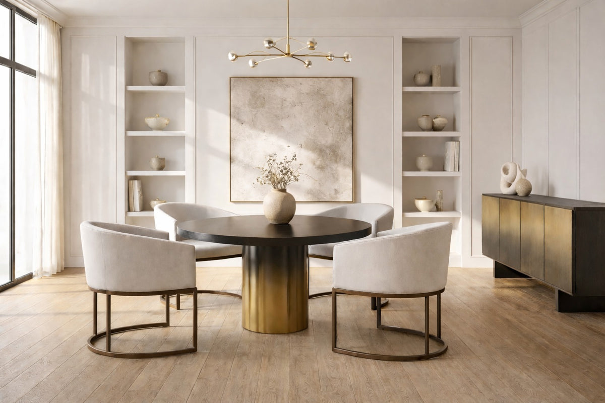 Elmira Glam Black Ash + Gradient Stainless Steel Round Dining Table