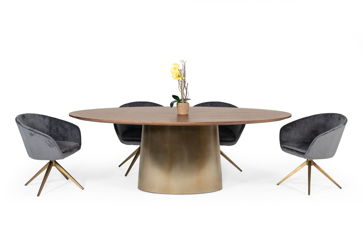 Yara Modern Grey Velvet & Bronze Dining Chair