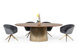 Yara Modern Grey Velvet & Bronze Dining Chair