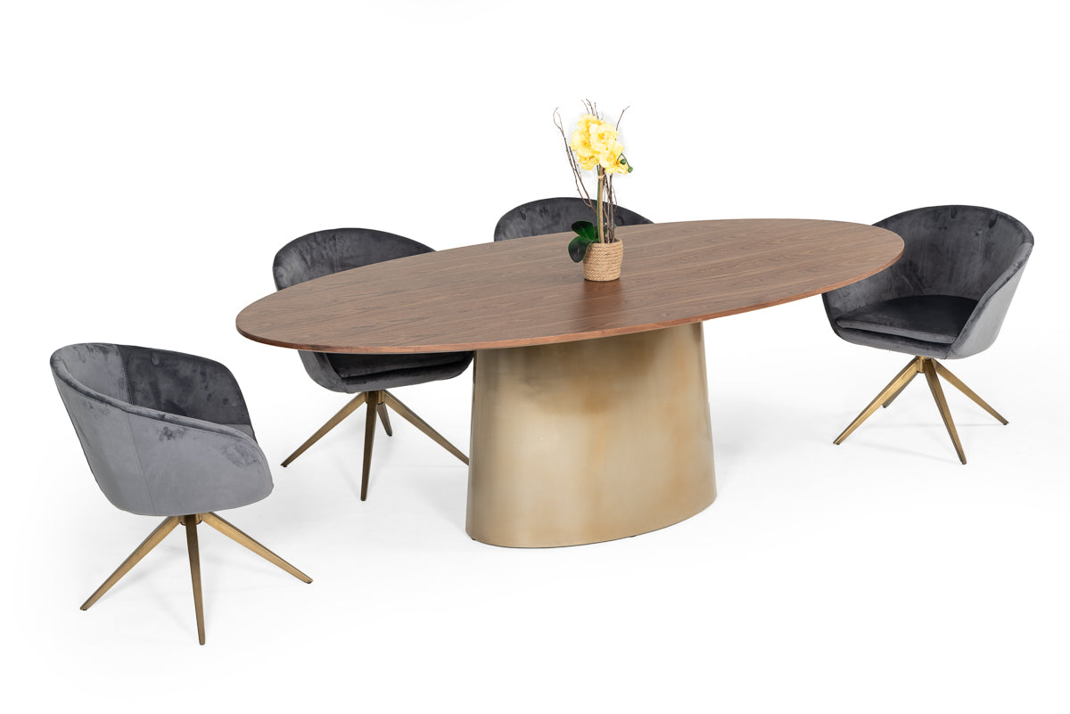 Yara Modern Grey Velvet & Bronze Dining Chair