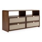 Emilio Modern Beige Fabric + Burlap + Walnut 4-Piece Bedroom Set