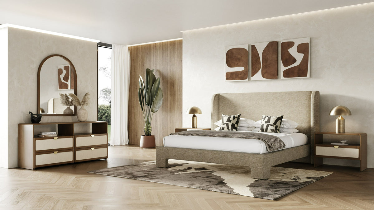 Emilio Modern Natural Burlap + Walnut Dresser
