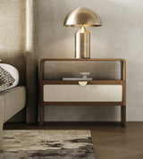 Emilio Modern Beige Fabric + Burlap + Walnut 4-Piece Bedroom Set