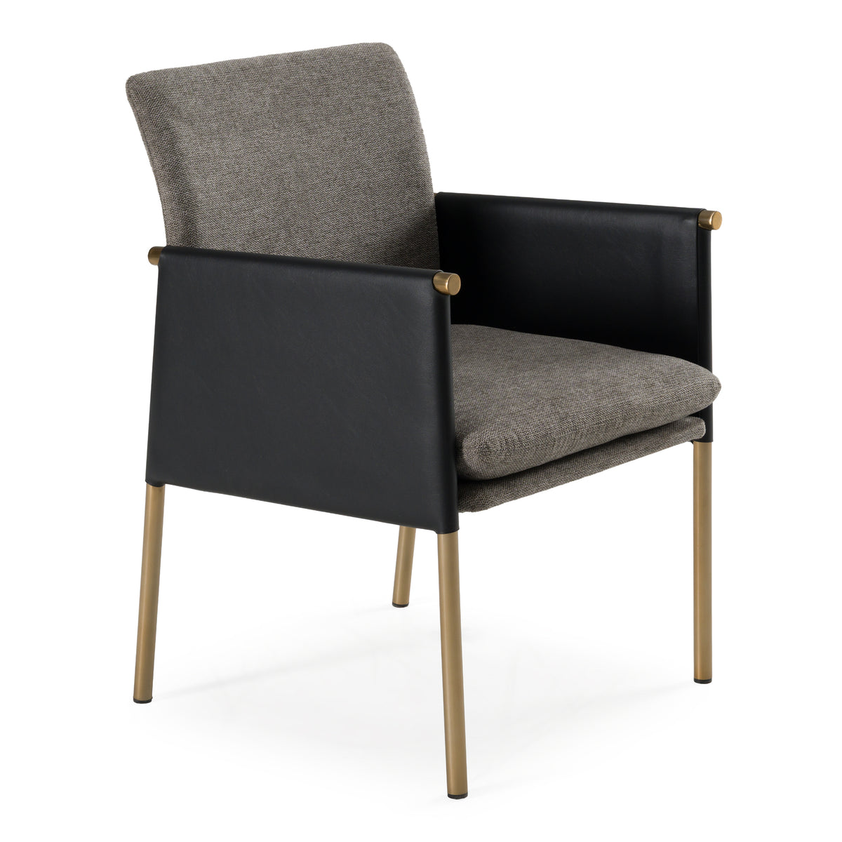 Engel Modern Dark Grey Vegan Leather + Grey Fabric + Antique Brass Dining Chair