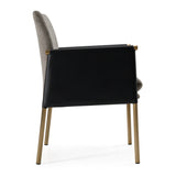 Engel Modern Dark Grey Vegan Leather + Grey Fabric + Antique Brass Dining Chair