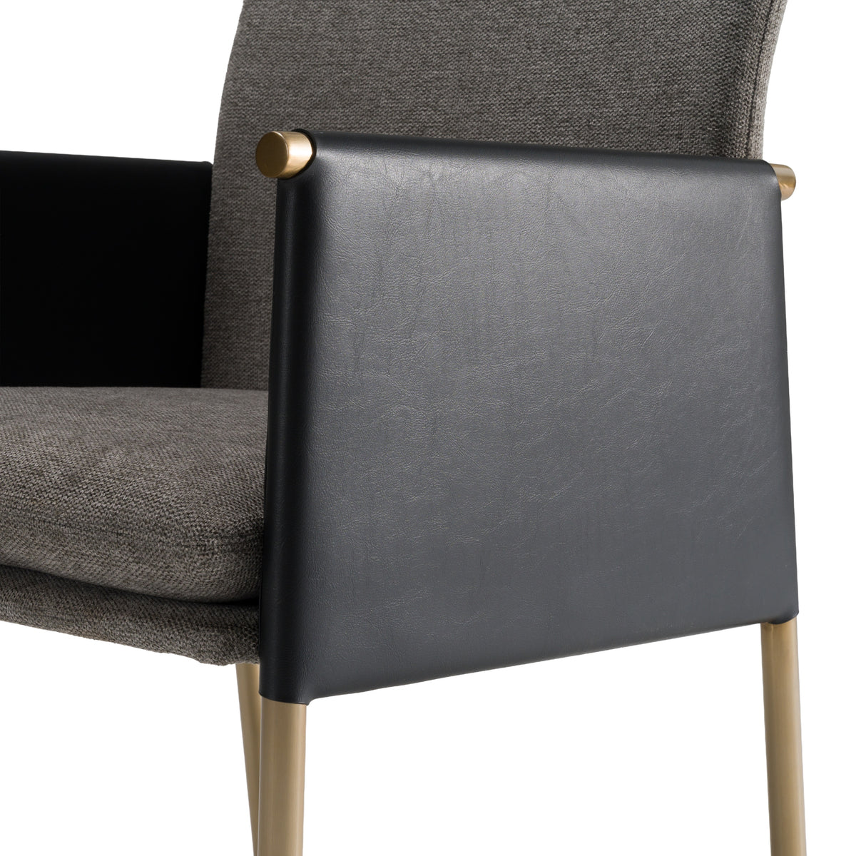 Engel Modern Dark Grey Vegan Leather + Grey Fabric + Antique Brass Dining Chair