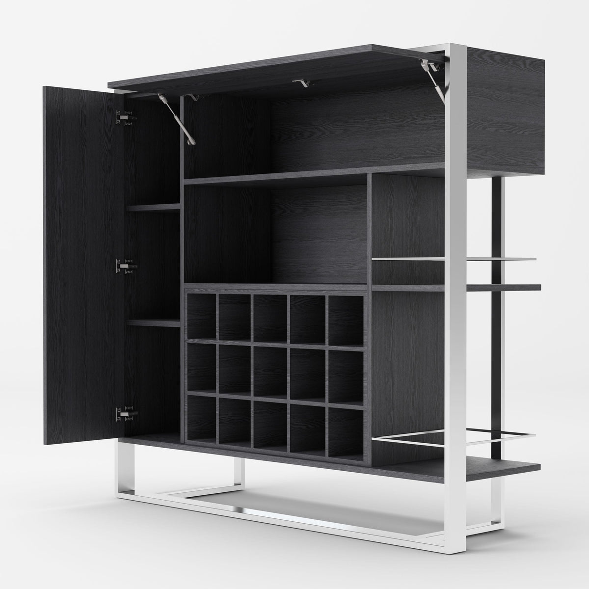 Fauna Elm Grey & Stainless Steel Wine Cabinet