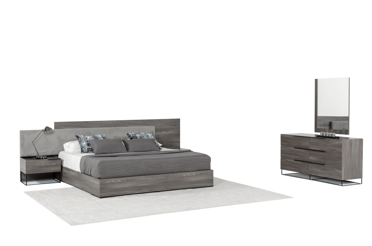 Enzo Italian Modern Grey Oak & Fabric Bedroom Set