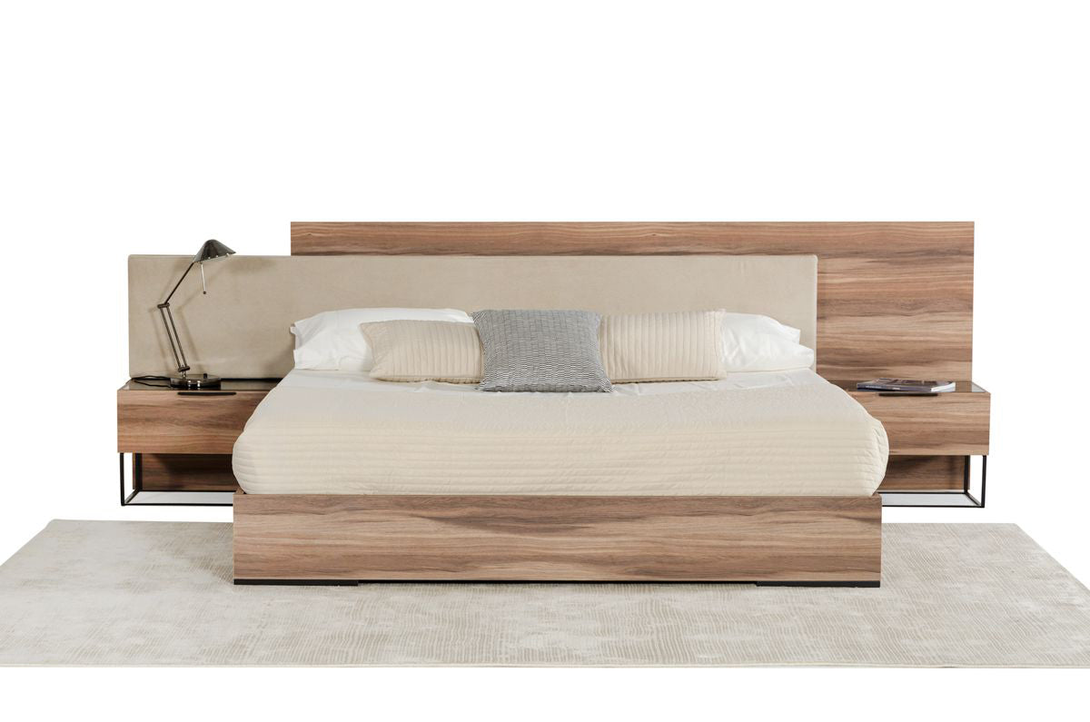Matteo Italian Modern Walnut & Fabric 4-Piece Bedroom Set