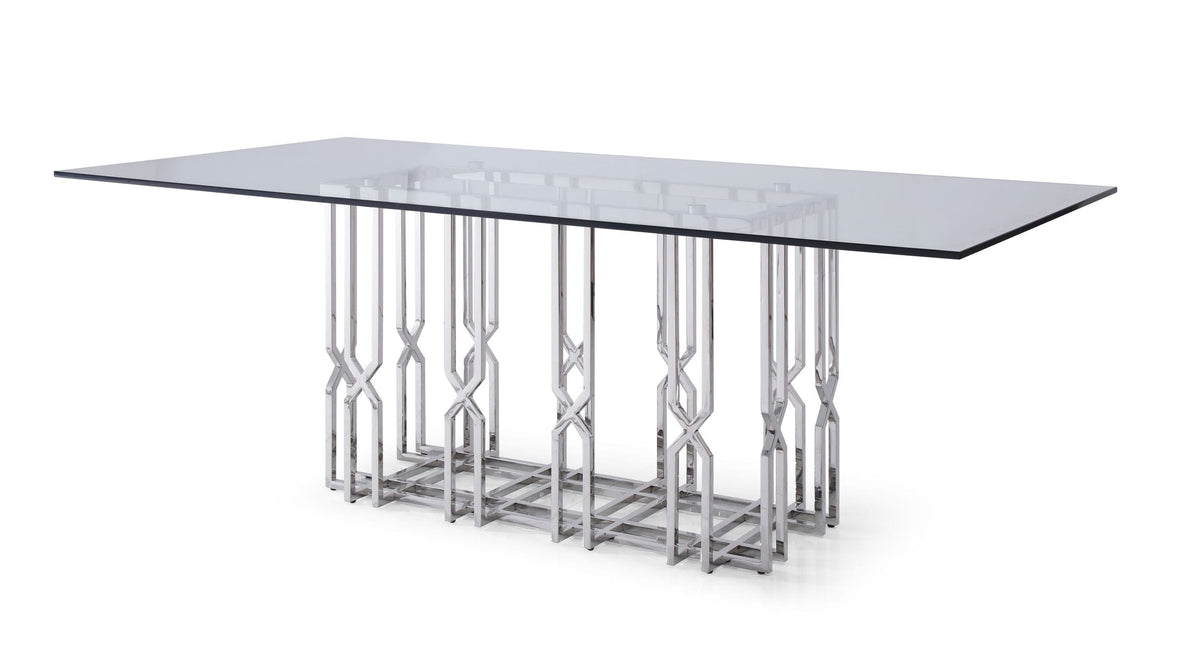 Ericson Modern Glass & Stainless Steel Dining Table